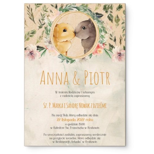 Zaproszenia ślubne Animals - Drewniane Motyw 4