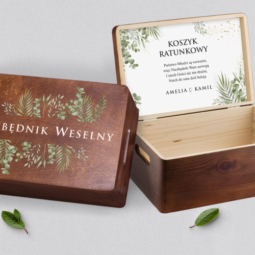 Koszyczek ratunkowy weselny brązowy - Leaves Motyw 2