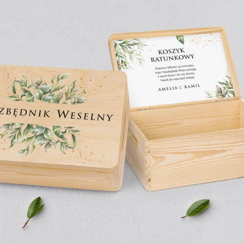 Koszyczek ratunkowy weselny naturalny - Leaves Motyw 1