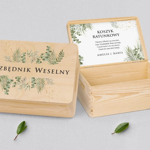 Koszyczek ratunkowy weselny naturalny - Leaves Motyw 2