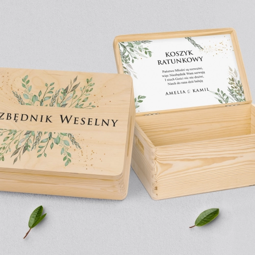 Koszyczek ratunkowy weselny naturalny - Leaves Motyw 3