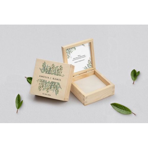 Pudełko na obrączki naturalne - Leaves Motyw 3