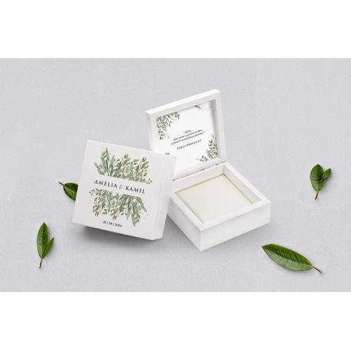 Pudełko na obrączki białe - Leaves Motyw 3