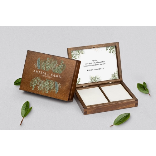 Pudełko na obrączki prostokątne brązowe - Leaves Motyw 2