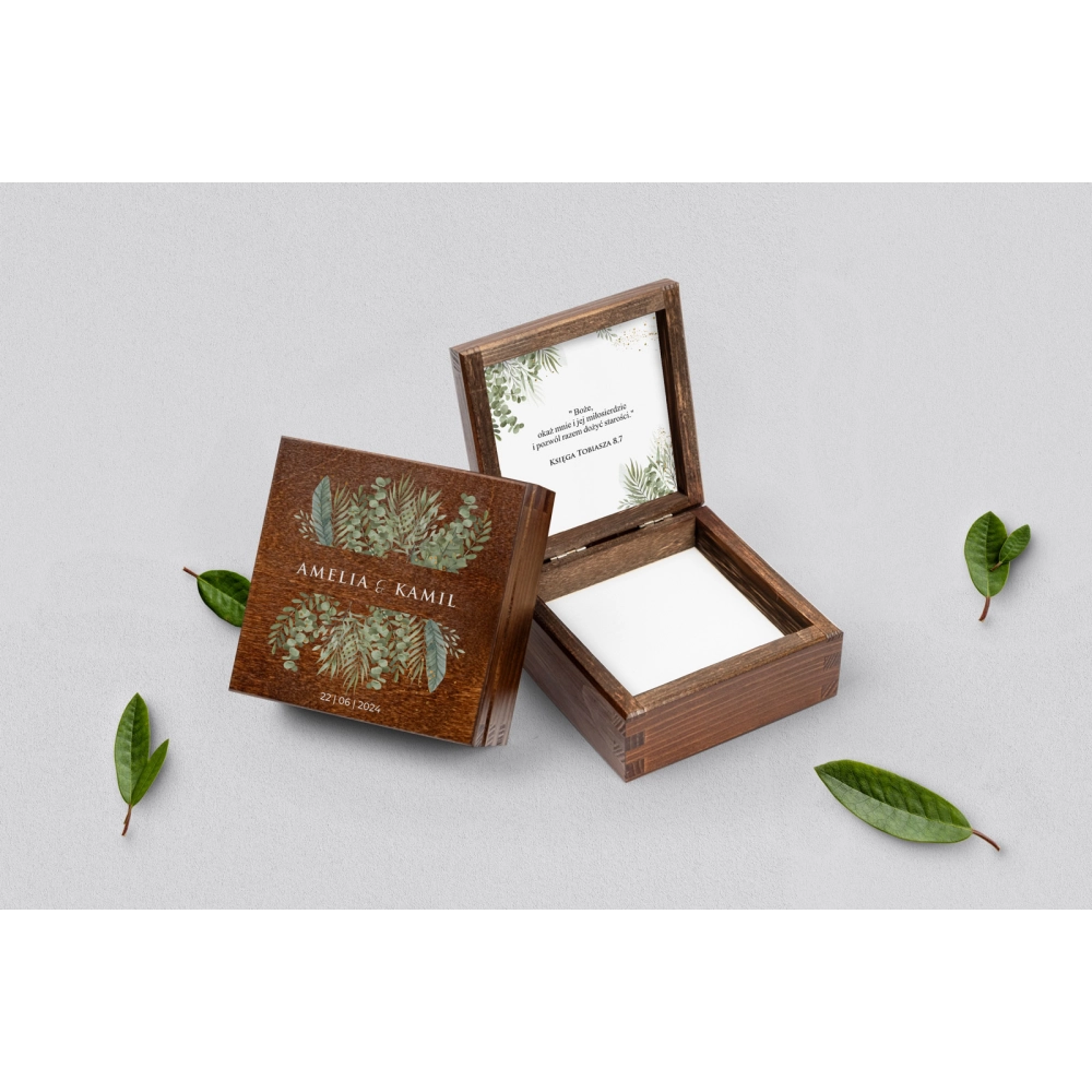 Pudełko na obrączki brązowe - Leaves Motyw 2