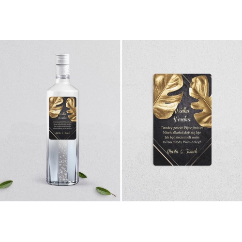 Naklejki na alkohol - Złote Kwiaty Motyw 3