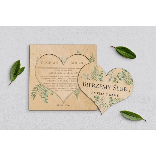 Drewniane Zaproszenie dla Rodziców - Leaves Motyw 2