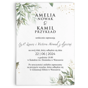 Złocone zaproszenia ślubne Leaves - Motyw 1