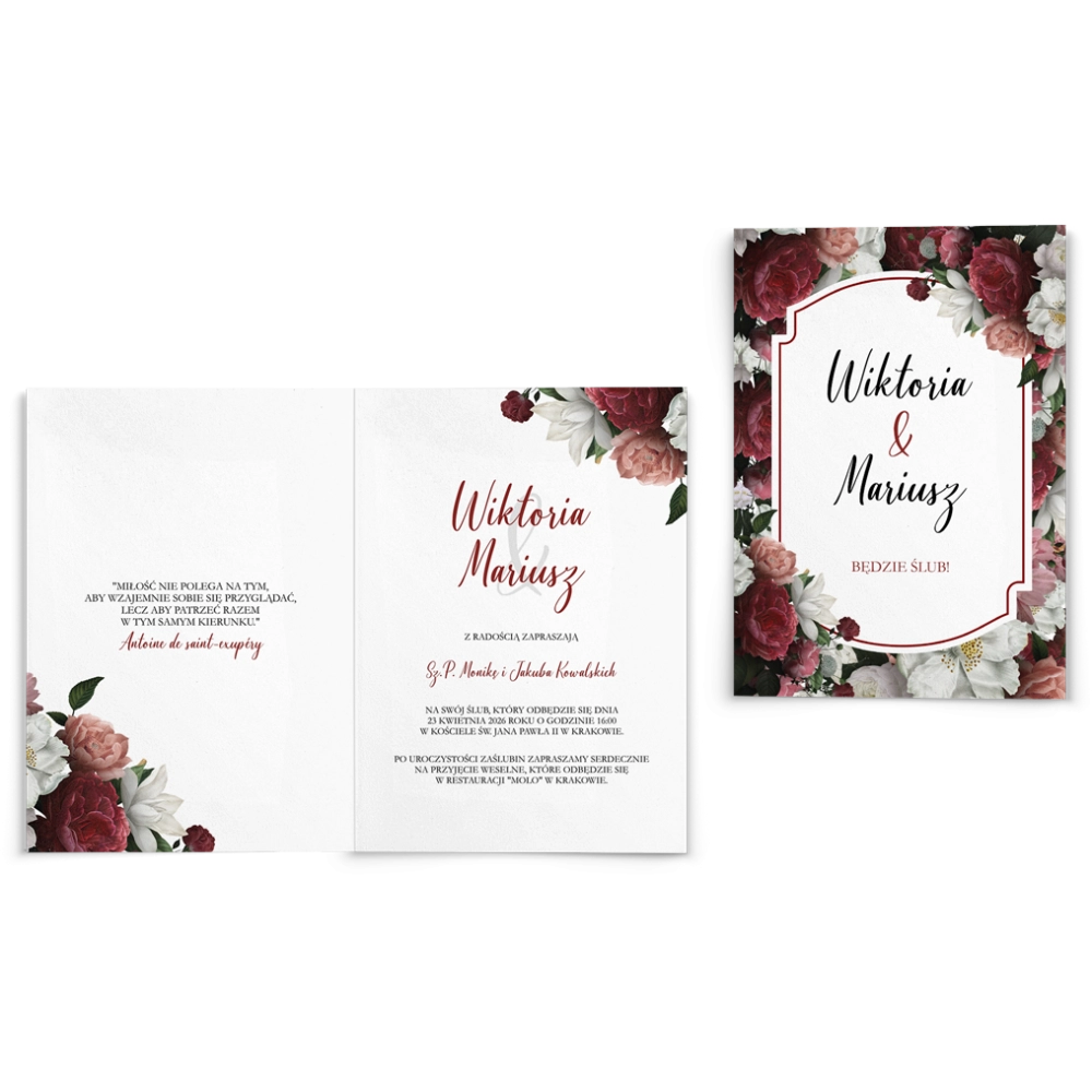 Zaproszenia ślubne Amore Rosso - Składane Motyw 3