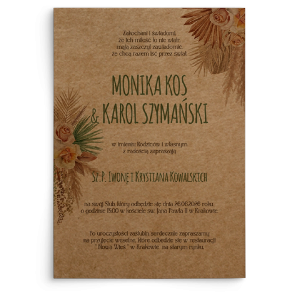 Zaproszenia ślubne Boho - Motyw 2