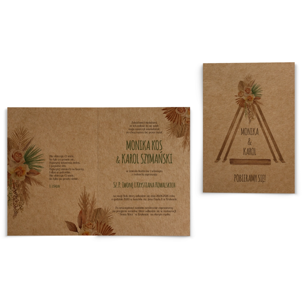 Zaproszenia ślubne Boho - Składane motyw 2