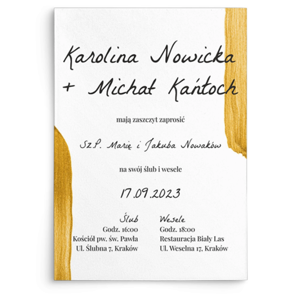 Zaproszenia ślubne Golden Brush - motyw 3