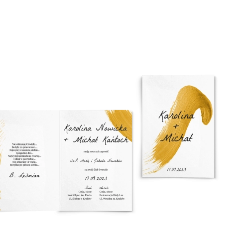 Zaproszenia ślubne Golden Brush - Składane Motyw 1