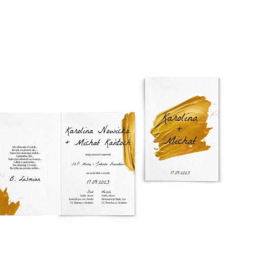 Zaproszenia ślubne Golden Brush - Składane Motyw 2