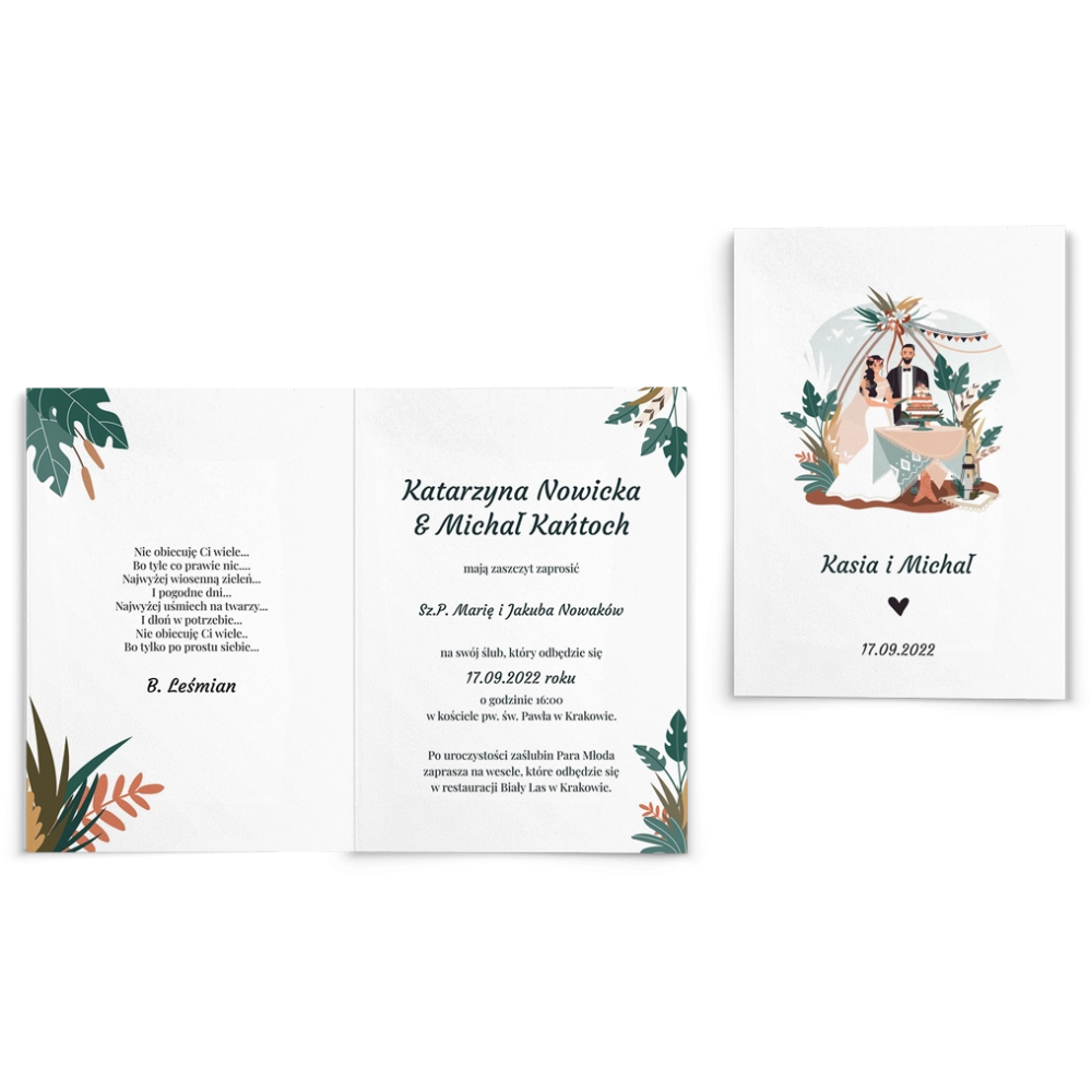 Zaproszenia ślubne Boho wedding - Składane motyw 2