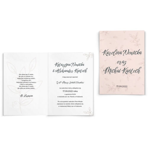 Zaproszenia ślubne Białe liście - Składane motyw 1