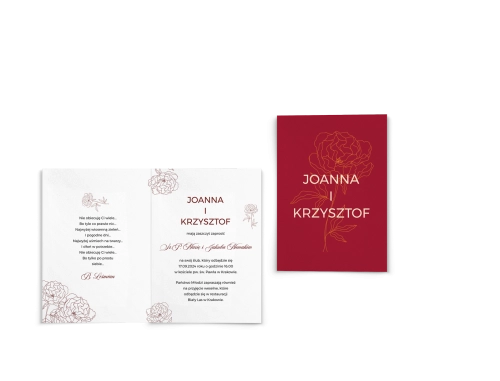Zaproszenia ślubne Burgundy - Składane motyw 1