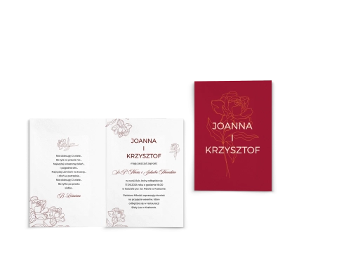 Zaproszenia ślubne Burgundy - Składane motyw 2