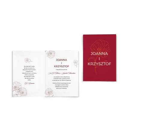 Zaproszenia ślubne Burgundy - Składane motyw 3