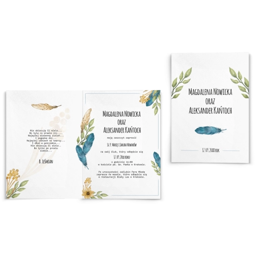 Zaproszenia ślubne Feather - Składane motyw 2