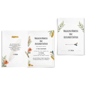 Zaproszenia ślubne Feather - Składane motyw 3