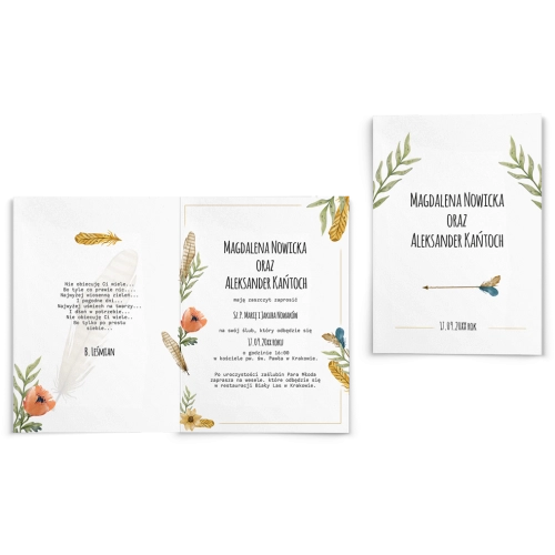 Zaproszenia ślubne Feather - Składane motyw 3