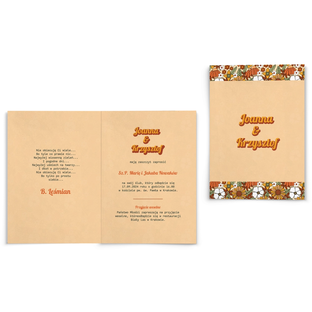 Zaproszenia ślubne Retro Style - Składane motyw 1