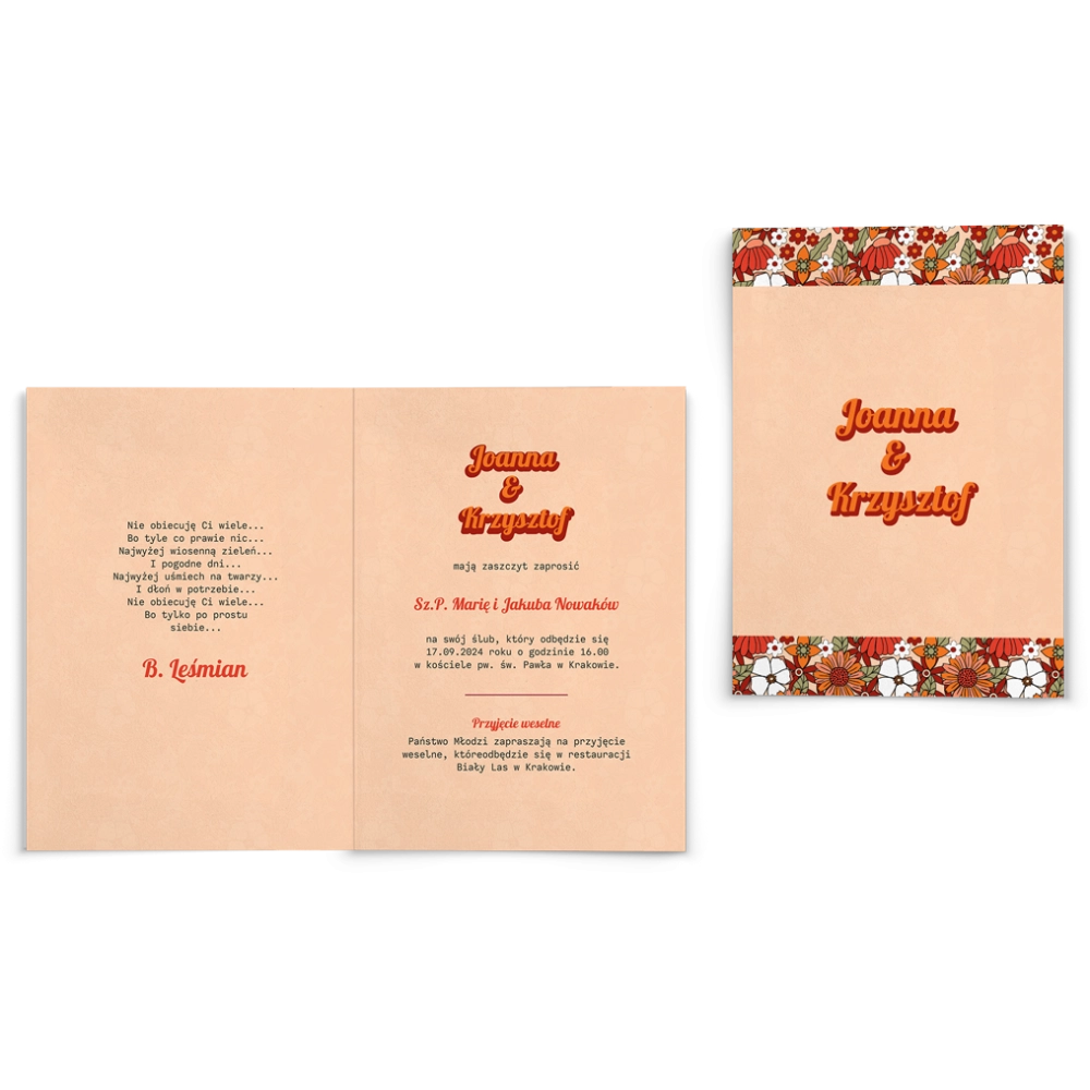 Zaproszenia ślubne Retro Style - Składane motyw 3