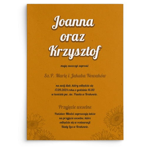 Zaproszenia ślubne Sunflowers - Motyw 3