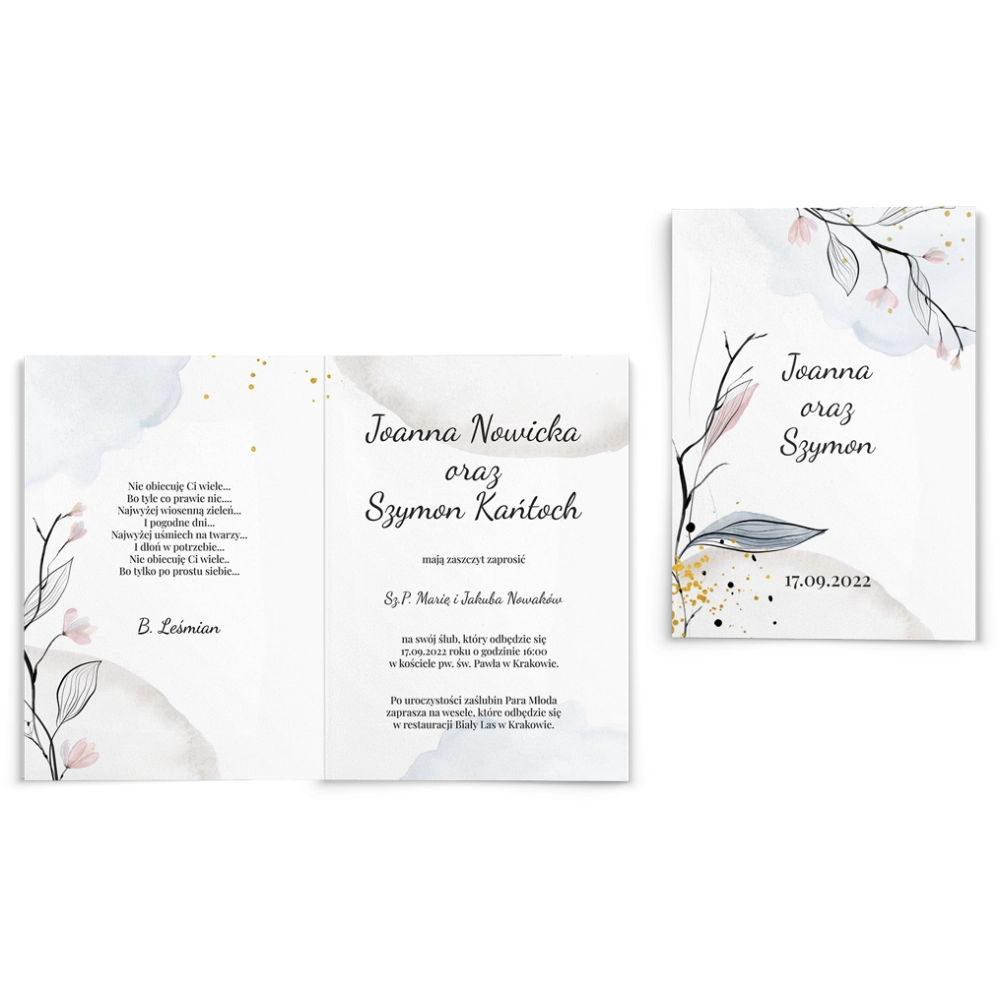 Zaproszenia ślubne Watercolor Wedding - Składane motyw 3