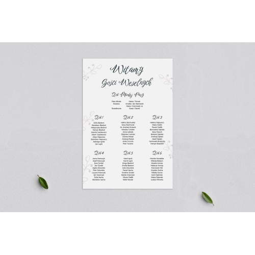 Plan stołów weselnych Białe Liście - Motyw 1