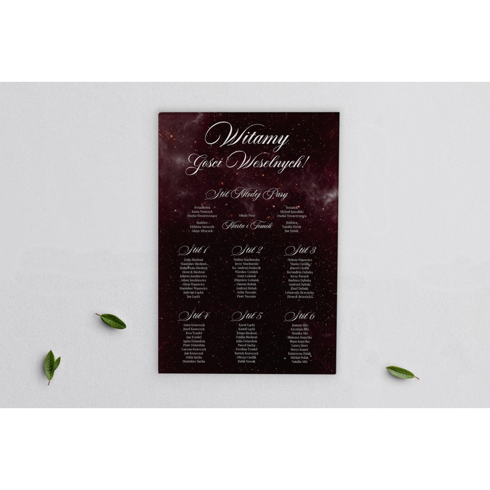 Plan stołów weselnych na płótnie Galaxy - Motyw 3