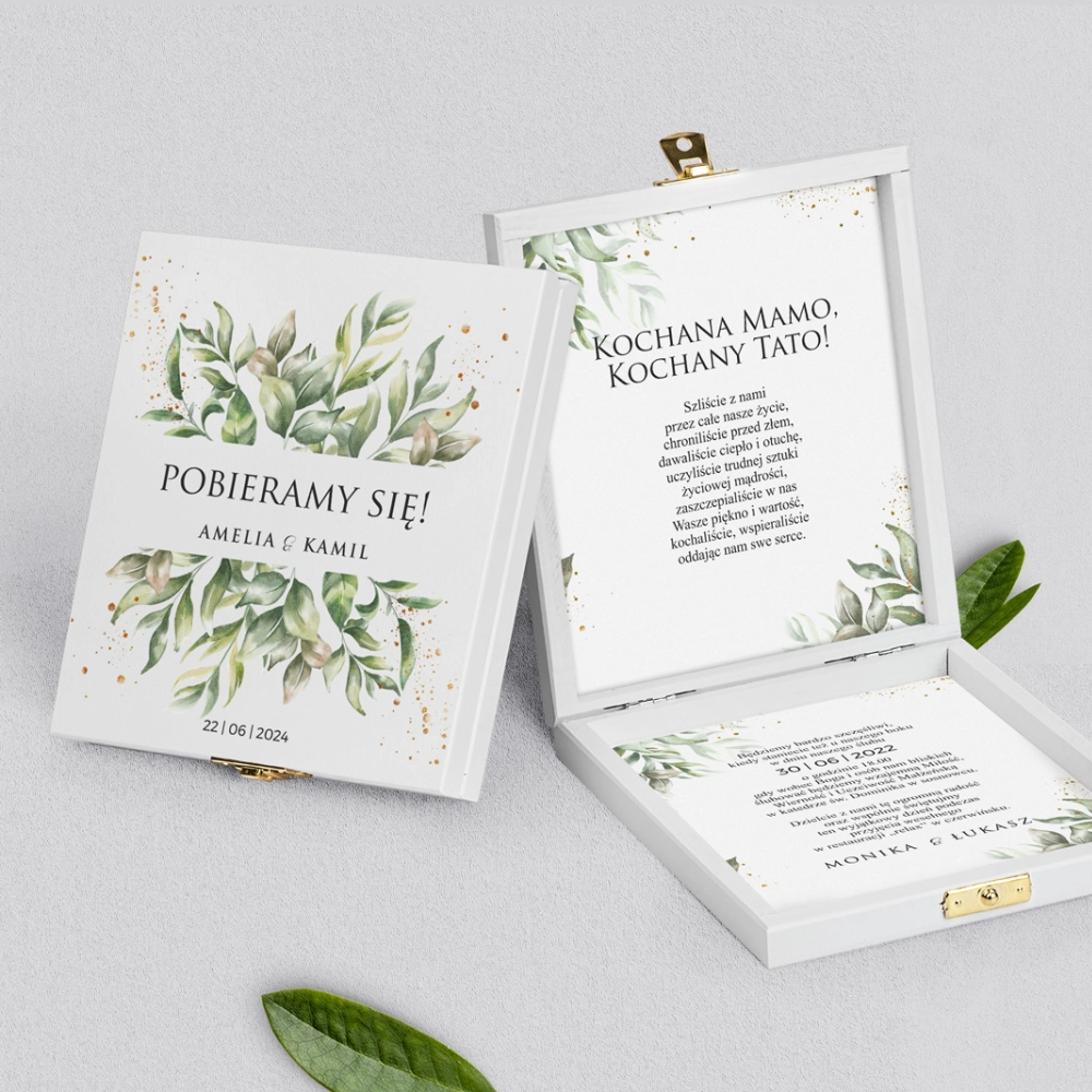 Zaproszenie dla Rodziców - białe Leaves Motyw 1