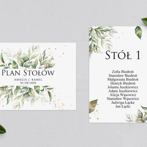 Plan Stołów - Karteczka Leaves Motyw 1