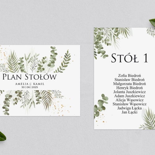 Plan Stołów - Karteczka Leaves Motyw 2