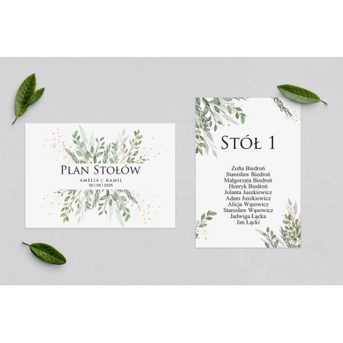 Plan Stołów - Karteczka Leaves Motyw 3