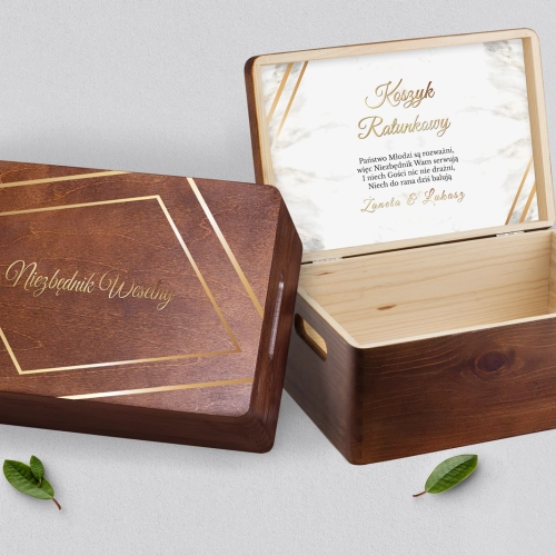 Koszyczek ratunkowy weselny brązowy - Marmur & Złoto Motyw 1