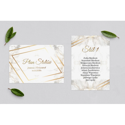 Plan Stołów - Karteczka Marmur & Złoto Motyw 1