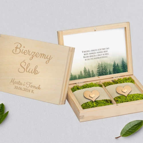 Pudełko na obrączki prostokątne naturalne - Forest - Motyw 1