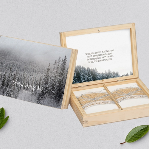Pudełko na obrączki prostokątne naturalne - Forest - Motyw 4
