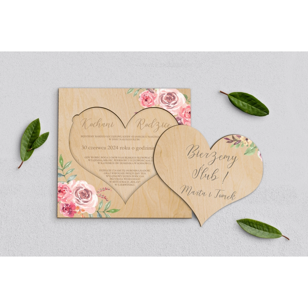 Drewniane Zaproszenie dla Rodziców - PasteLove Motyw 2