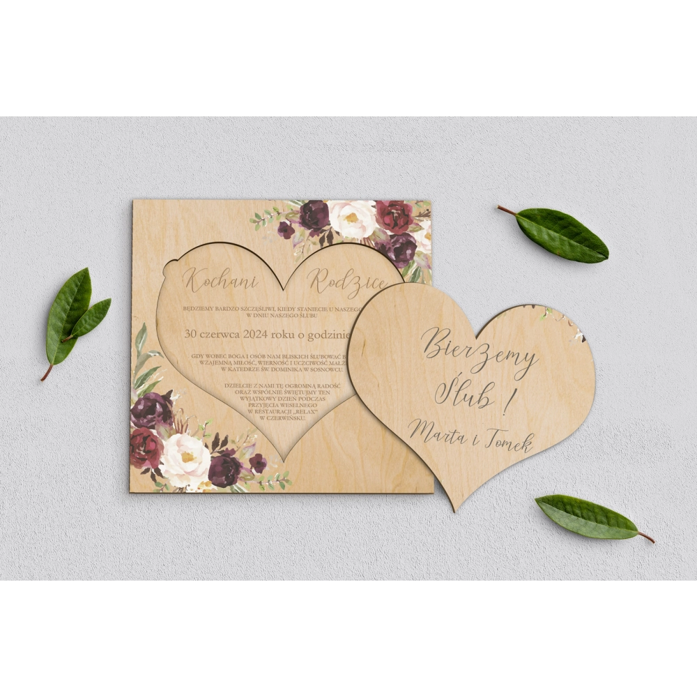 Drewniane Zaproszenie dla Rodziców - PasteLove Motyw 3