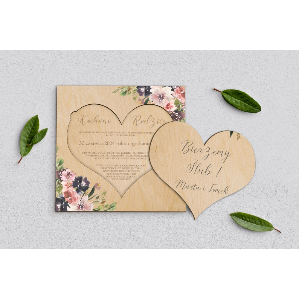 Drewniane Zaproszenie dla Rodziców - PasteLove Motyw 4