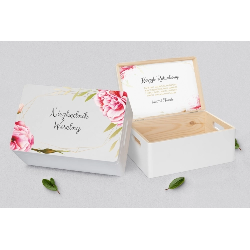 Koszyczek ratunkowy weselny biały - Flowers & Frame Motyw 5