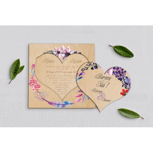 Drewniane Zaproszenie dla Rodziców - Akwarelowe Wianki Motyw 7