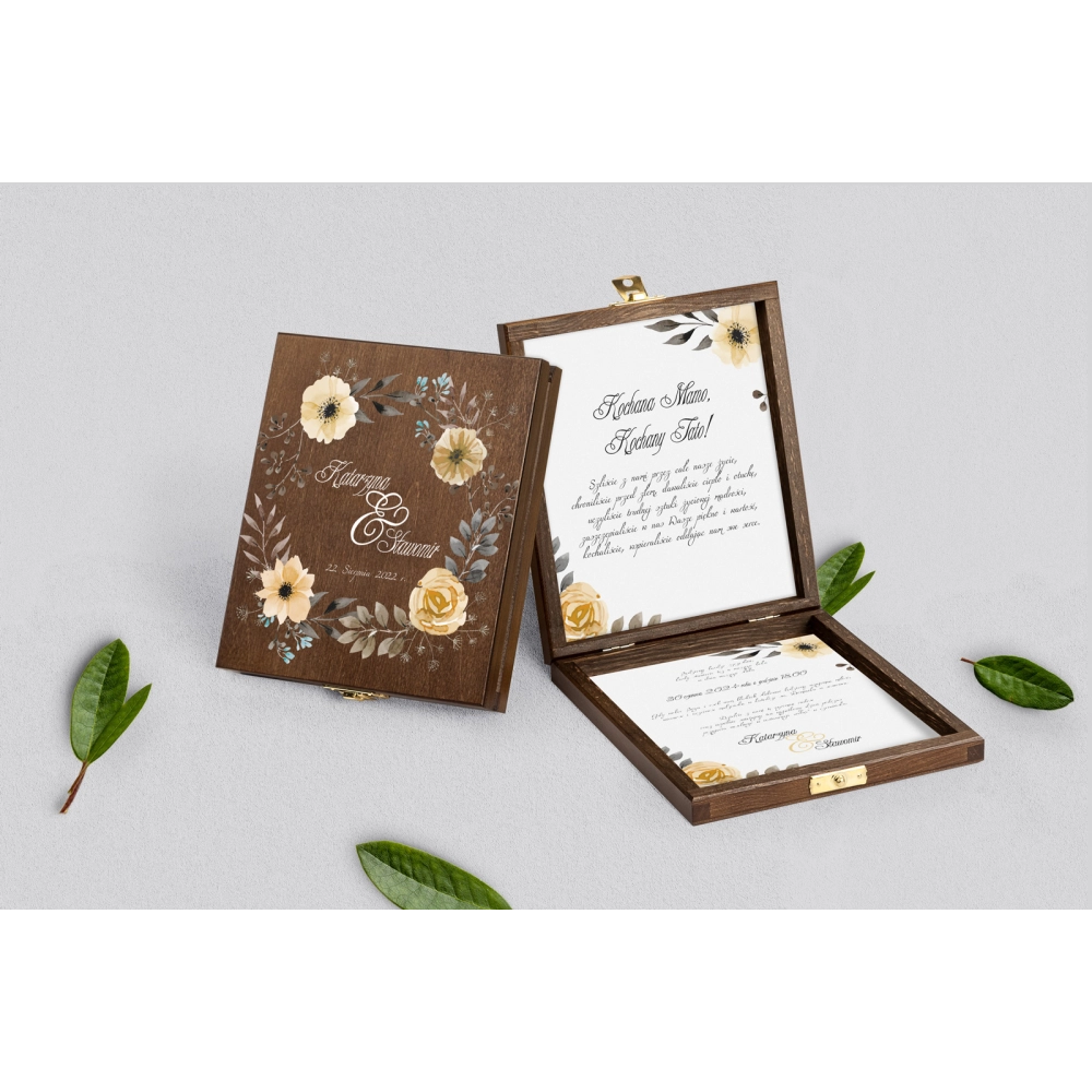 Zaproszenie dla Rodziców - brązowe Akwarelowe Wianki Motyw 4