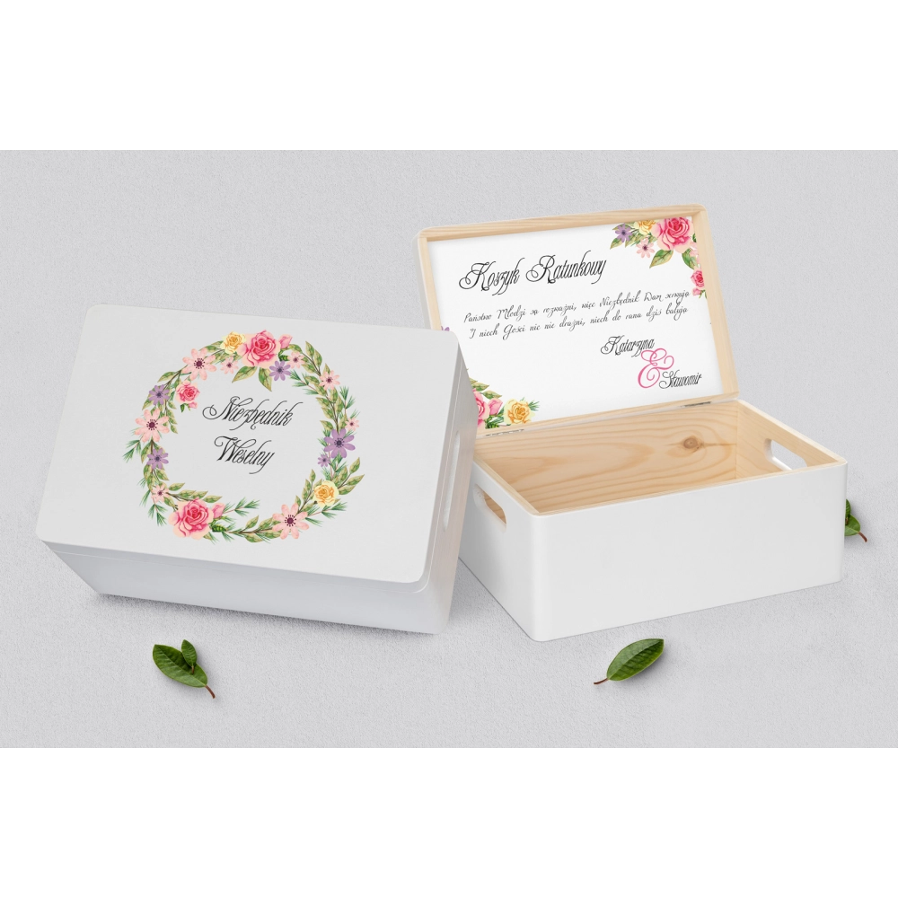 Koszyczek ratunkowy weselny biały - Akwarelowe Wianki Motyw 5