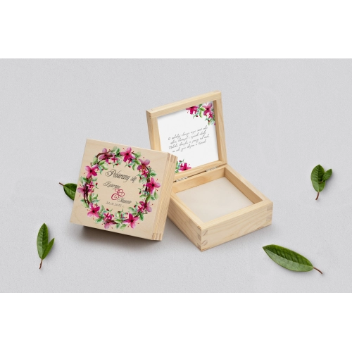 Pudełko na obrączki naturalne - Akwarelowe Wianki Motyw 2