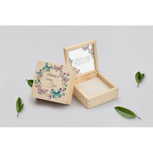 Pudełko na obrączki naturalne - Akwarelowe Wianki Motyw 3
