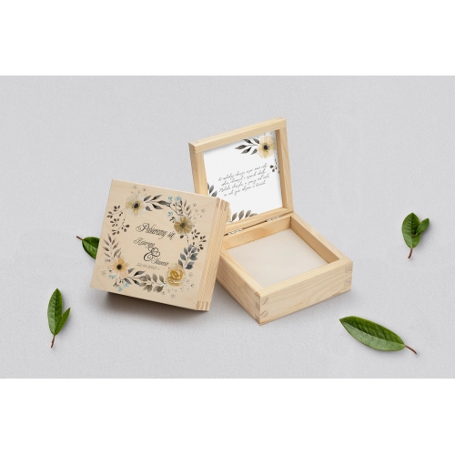 Pudełko na obrączki naturalne - Akwarelowe Wianki Motyw 4